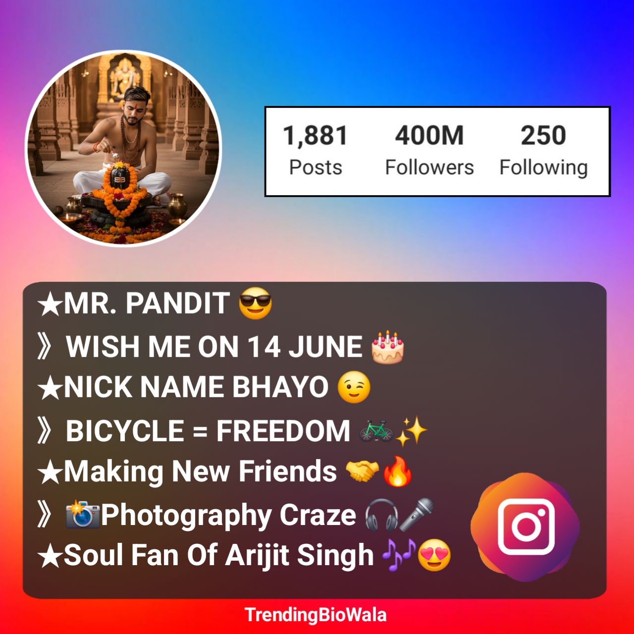 Pandit Bio For Instagram