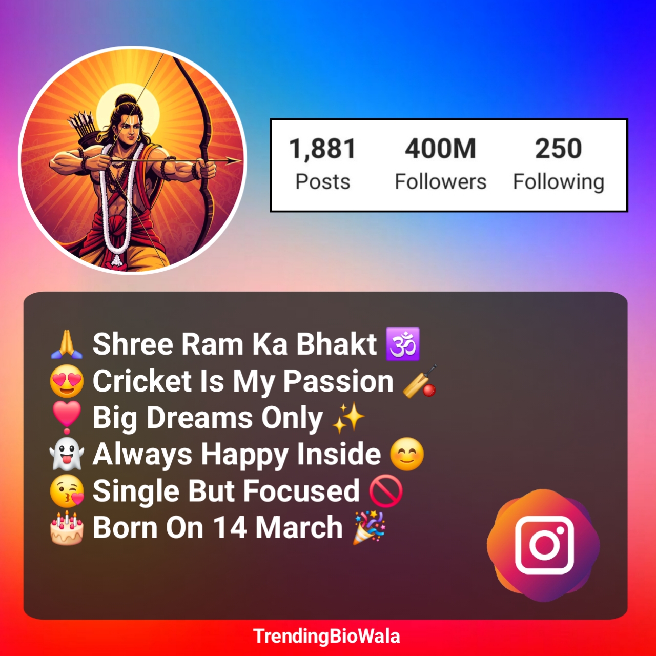 Jai Shree Ram Bio For Instagram