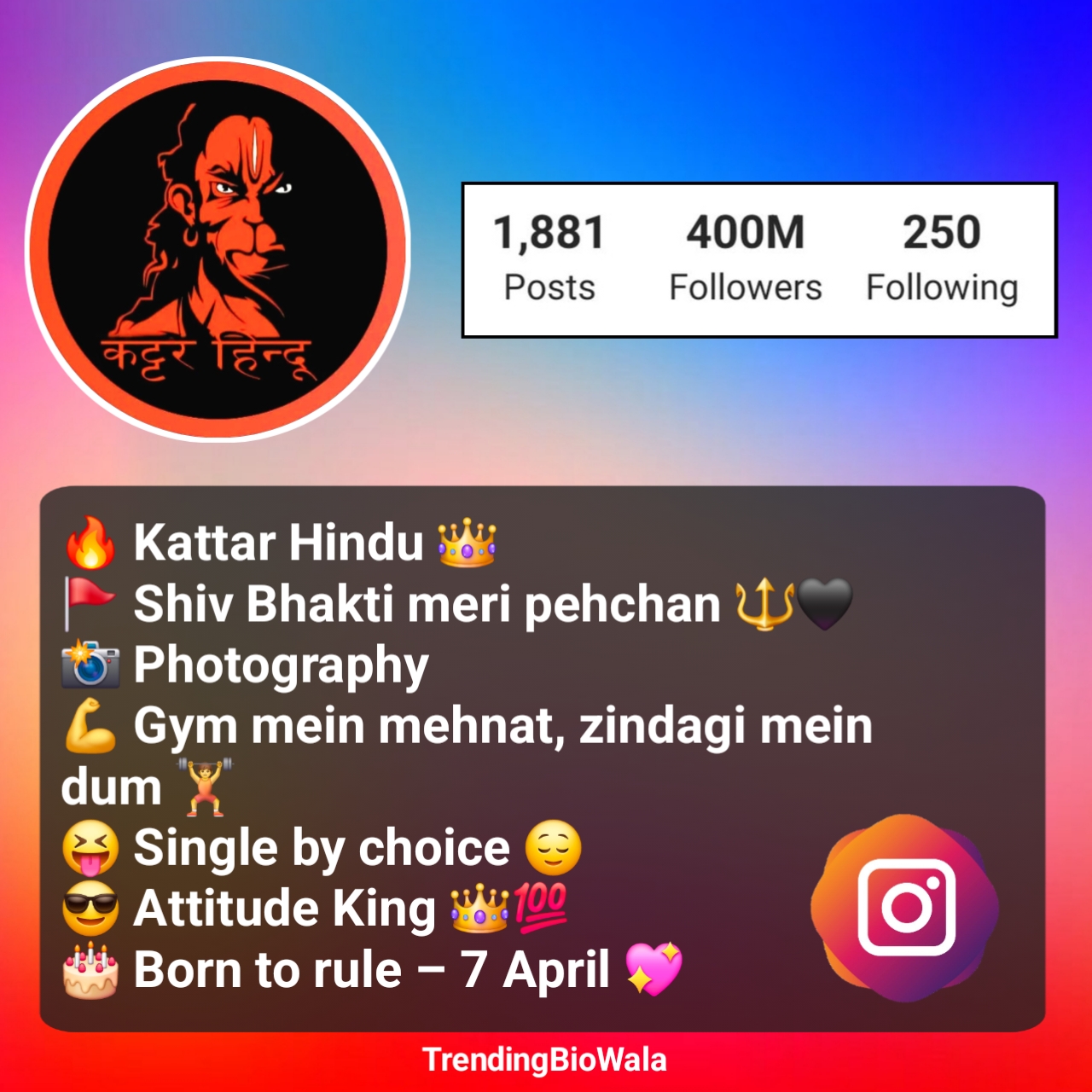 Kattar Hindu Bio For Instagram